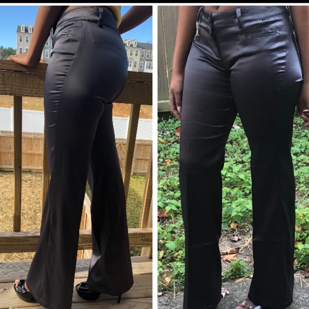 NWT 💥MODIVA💥GREY SHINY SATIN LOW RISE PANTS